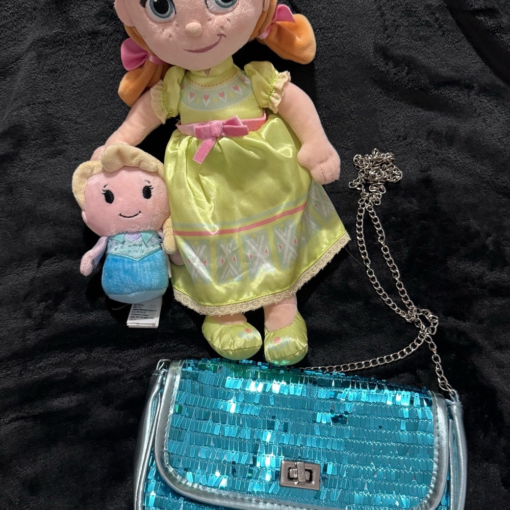 Disney Frozen Anna Plush Elsa Mini Sequin Purse Bundle